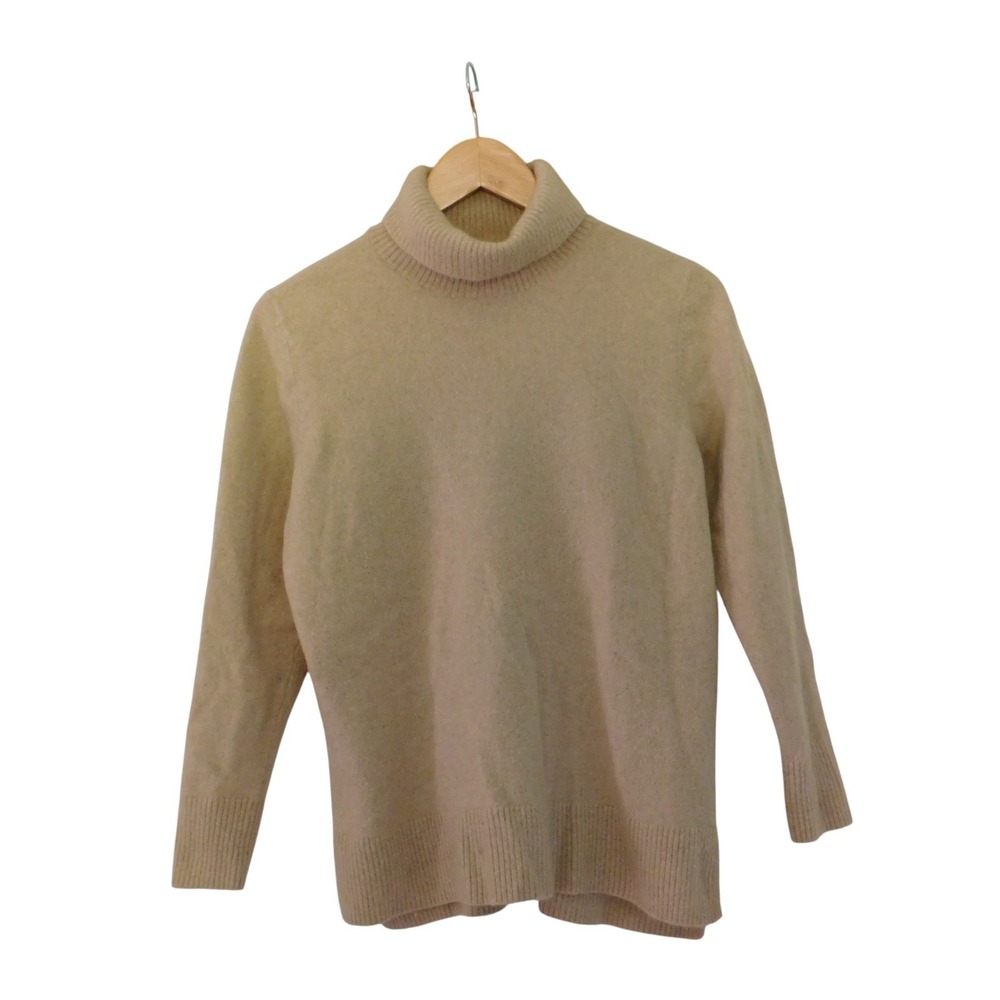 WoolOvers 100% Cashmere Turtleneck Sweater Beige Tunic Size Large